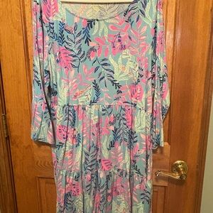 Lilly Pulitzer Pink and Blue Floral Midi Dress